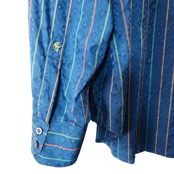 Robert Graham Blue Striped Diamond Long Sleeve Button Up Shirt Men's 3XL Western - Picture 5 of 10